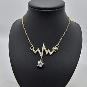 14K Gold Plated Signal Wave Necklace for Women, Micro Inlay Zircon Jewelry